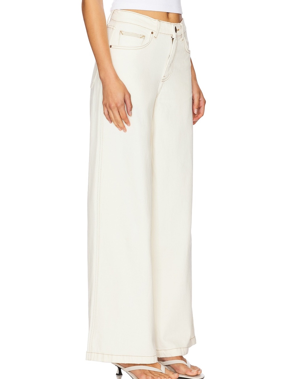 Seventy + Mochi Cream High Rise Wide Leg Jeans Contrast Stitching 28/32
